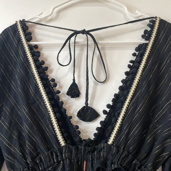MISA by ANTHROPOLOGIE Womens Black Gold Pom Pom Kacia Dress, EUC! Size XS/S - Picture 3 of 10